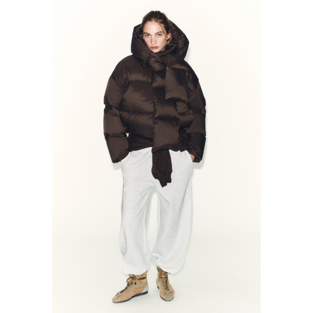 ZARA WATER REPELLENT WINDPROOF DOWN PUFFER COAT WITH HOODIE - Picture 2 of 11